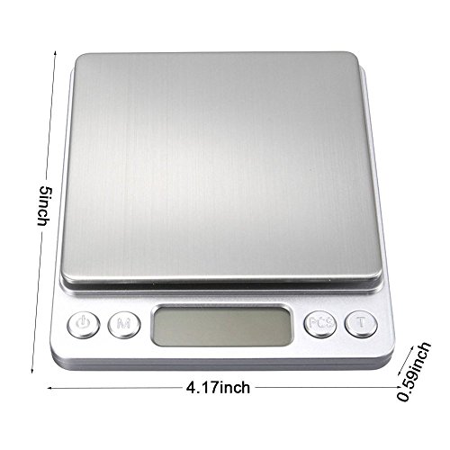 CestMall Stainless Steel Digital Kitchen Scales(500g 0.001oz/0.01g) High Precision Digital Pocket Scales with 2 Removable Trays (Silver, 5 x 4.17