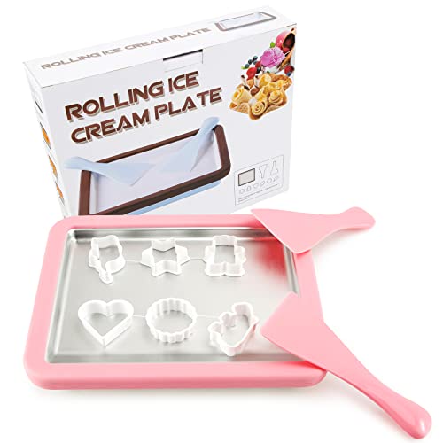 Ice Cream Roller Plate, Instant Ice Cream Maker Pan with 2 Spatulas, Rolling Ice Cream Maker Plate, Ice Cream Rolling Tray for DIY Yogurt, Gelato