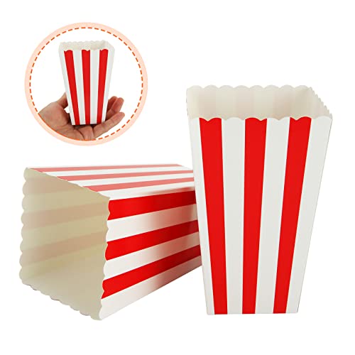 GOYADA 100 PCS Popcorn Boxes, Classic Red and White Striped Cardboard Popcorn Boxes, Small Reusable Popcorn Bucket Favor Boxes for Movie Night, P