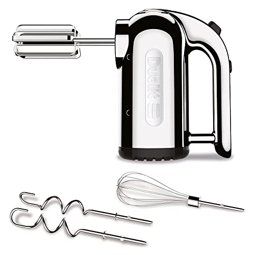 Dualit Hand Mixer | 400W, 4 Speed Settings, Retractable Cord | Ideal for Baking with Flat Beaters, Dough Hooks & Whisk Attachments | 89300, Chrom