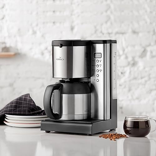 KARACA Coffee Art Aroma Filter Coffee Machine with Timer, 1.35lt / 2.97lb Capacity, INOX Silver and Black Filter Coffee Maker