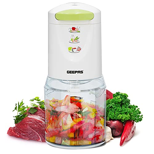 Geepas 400W Mini Food Processor – 500ml Food Chopper, 4 Bi-Level Stainless Steel Double Blades for Blending & Chopping – Perfect for Salads Salsa