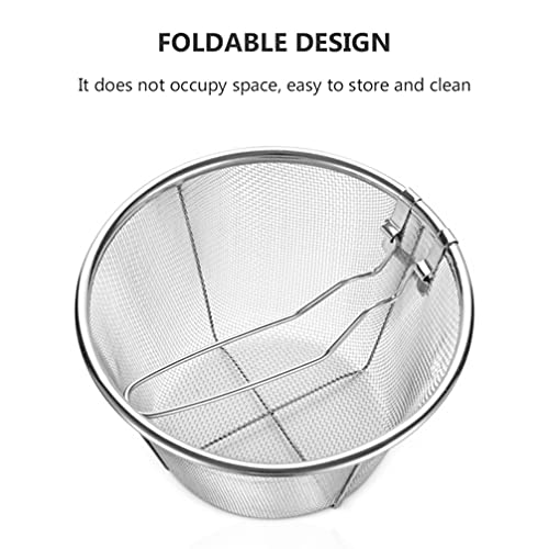 DOITOOL Fry Basket, 1PC Deep Fry Basket with Folding Handle, Medium Stainless Steel Round Wire Mesh French Chip Frying Serving Food Presentation