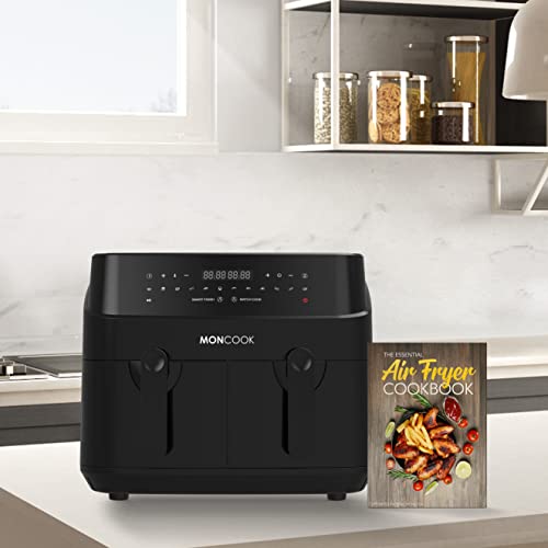 MONCOOK Double Air Fryer - 2 In 1 Airfryer 9L With 2 x 4.5L Baskets - 50 Recipe Cookbook - Smart Finish Function - Digital LED Display Airfryer -