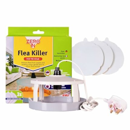 Zero In Flea Killer. Mains-Powered, Poison-Free Treatment. Targets Bedding and Carpets Over a 10 m Radius