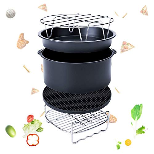 Domeilleur 5-Set Air Fryer Accessories for Gowise Phillips Cozyna Fit 3.7-5.8QT with Cake Barrel, Pizza Pan, Metal Holder, Grill Rack, Silicone M