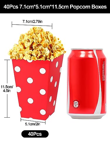 Furuising 40Pcs Mini Popcorn Boxes, Red Popcorn Bags for Party, Reusable Small Popcorn Box, Paper Candy Containers Bucket for Movie Night Birthda