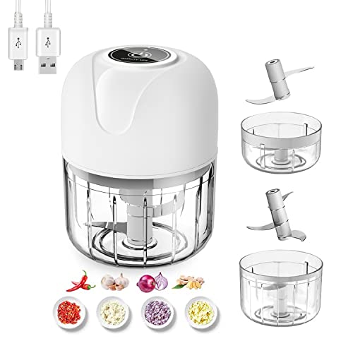 FIOUSY Mini Food Chopper, 100ML+250ML, Wireless Portable Electric Garlic Chopper, USB Charging, Easy to Clean, Food Processor for Baby Food/Peppe