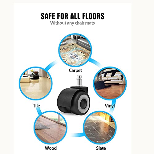 TWDYC 5 PCS Universal Mute Chair Wheel 2" Office Chair Caster Replacement Casters Rubber Soft Safe Roller Furniture Wheels