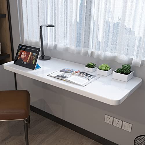 LUNEZY White Folding Computer Desk 60cm 70cm 80cm 90cm 100cm 120cm | Wall Table for Small Spaces Home Office Work | Foldable Kitchen Breakfast Ba
