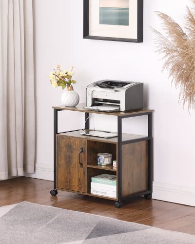 Kavonty Lateral File Cabinet,Office Filing Cabinets with Socket and USB Charging Port,Modern Rolling Printer Stand with Storage for A4, Letter Si