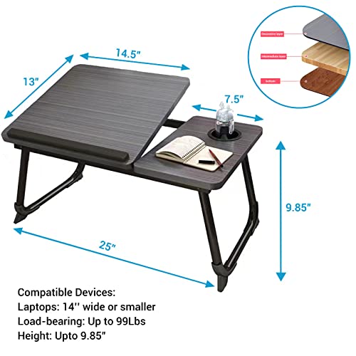 Laptop Desk for Bed or Couch, Woking in Bed Desk, Home Office Desks, Breakfast Tray Desk, Desk with Cup Holder, Watch Movies in Bed, Fordable Leg