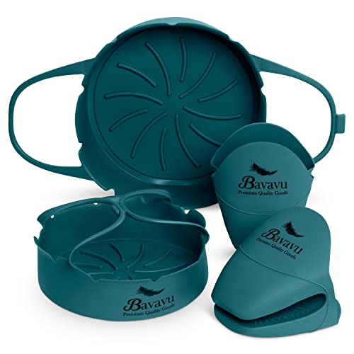 Bavavu 4-Pcs Set Silicone Air Fryer Liners and Potholder Mitts, Replacement for Parchment Paper, Suitable for Oven and Microwave – Terracotta