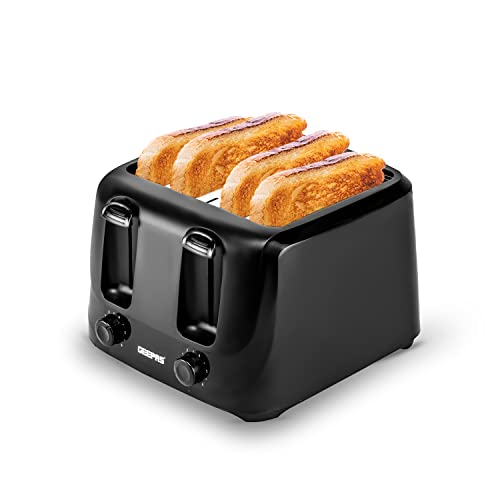 Geepas 4 Slice Bread Toaster with 6 Level Browning Control | Removable Crumb Tray, Cancel Function, Cord Storage & Cool Touch Plastic Housing | 1