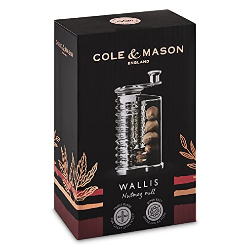 Cole & Mason H101119 Wallis Nutmeg Grinder/Nutmeg Mill, Triple Stainless Steel Serrated Blades, Acrylic, 145 mm, Spices Not Included