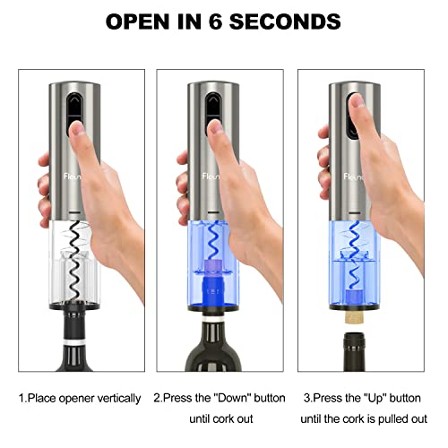 Flauno Electric Wine Bottle Opener - Rechargeable Automatic Corkscrew Set - Electric Bottle Opener Set with Charging Base | Foil Cutter | Vacuum