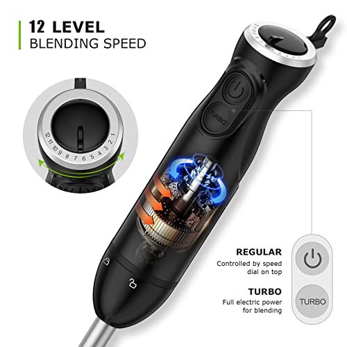 Bonsenkitchen Hand Blender, 300W Immersion Blender Handheld, Stick Blender Electric with Stainless Steel Blade for Making Baby Food, Soups, Sauce