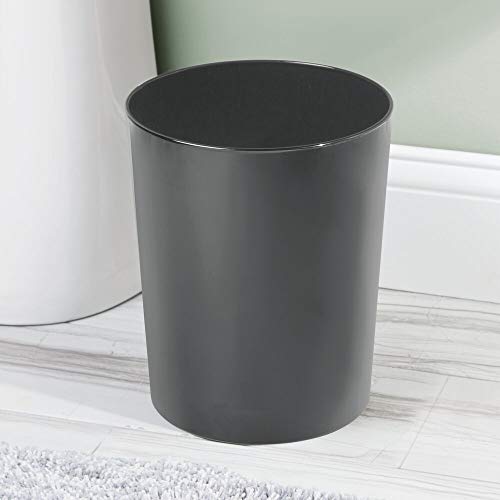 mDesign Metal Wastepaper Bin — Compact Metal Bathroom Bin — Round-Shaped Rubbish Basket for Home and Office — Dark Grey