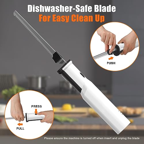 HYQNG Electric Meat Carving Knife, Cordless Meat Slicer Knife Bread Knife with 2 Serrated 8” Stainless Steel Blades & Safety Lock Trigger Release