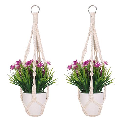2 Pack Macrame Plant Hangers, Cotton Rope Woven Indoor Outdoor hanging plant holder Wall Hanging Planter Ceiling plants for Flower Pot, Hanging P