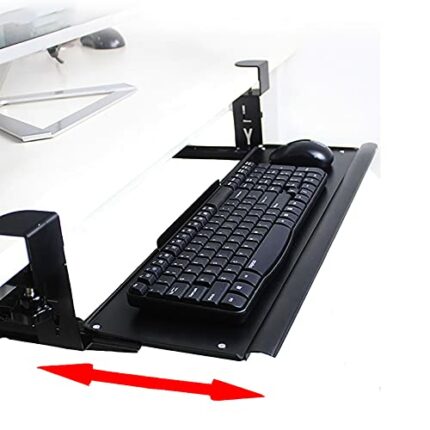 WANGFENG Steady Slide Keyboard Stand Slide-Out - Keyboard Tray In Large Size Platform with Sturdy C Clamp Mount System no Screw Into Desk Perfect