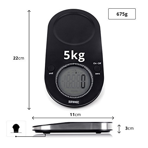 Duronic Kitchen Scale KS5000 Extra-large 3L bowl and electronic backlit LCD display / 5kg Capacity / 1g measurement ideal for precise wet and dry