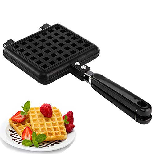Dicunoy Waffle Cone Maker, Cast Iron Square Nonstick Ice Cream Cone Egg Roll Omelet Dessert Mold, Irons Crisp Pancake Baking Tool, 13cm x 14cm