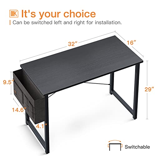 ODK 32 inch Small Computer Desk Study Table for Small Spaces Home Office Student Laptop PC Writing Desks with Storage Bag Headphone Hook, Black