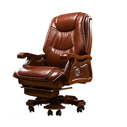DLOETT Genuine Leather Home Solid Wood Swivel Chair Office Reclining Executive Chair Computer Mini Massage Chair (Color : Rosso)