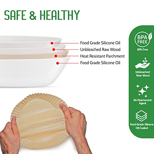 Felihome Air Fryer Liners Disposable Silicone Oil-Coated, 100PCS Non-Stick AirFryer Liners Food Grade, Air Fryer Paper Liners Round Water-Proof,