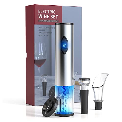 CIRCLE JOY Electric Wine Bottle Openers Set, Battery Operated Wine Opener Kit, Cordless Automatic Corkscrew Combo with Attached Foil Cutter Vacuu