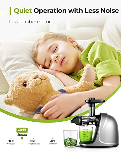 Jocuu Slow Masticating Juicer with Soft/Hard Modes Easy to Clean Quiet Motor & Reverse Function, Cold Press Juicer for Fruit & Vegetable, 90% Jui