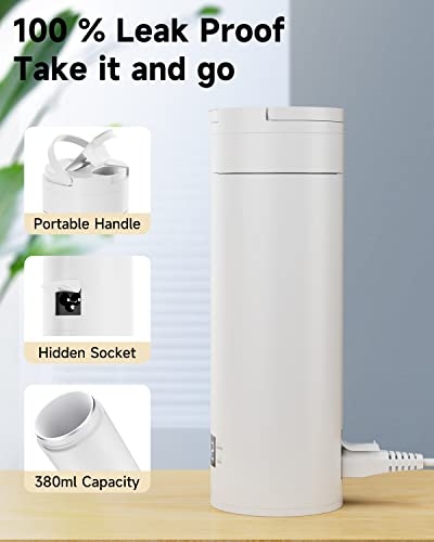 JOCOSA Travel Kettle, Compact Flip Lid Mini Kettle, 380ml 304 Stainless Steel BPA Free Portable Water Heater, Electric Kettle with Adjustable Tem