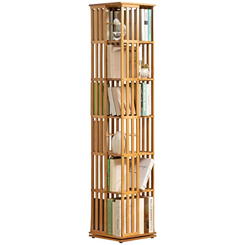 NaoSIn-NiBamboo Rotating Bookcase, 6 Tier Disassembly Bookshelf Organizer, Spinning Design, Removable Adjustable Divider, Holds Up To 200 DVD's o