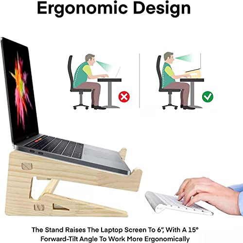 Laptop Stand for Desk, Laptop Riser Computer Stand Wooden MacBook Stand, Ergonomic Laptop Holder Compatible with MacBook/Dell/HP/Lenovo 10-17 Lap