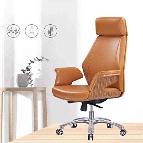 HJW Ergonomic Office Chair Home Leather Office Chair High Back Chair Adjustable Casters Wheeled Chair Armchair,Brown,58X58X96-104Cm