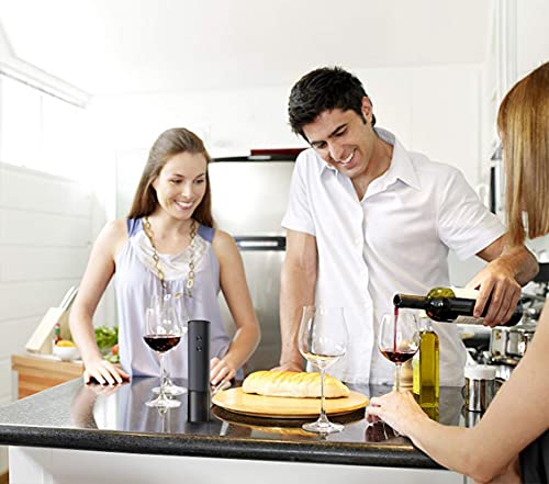 Electric Wine Opener Automatic Electric Wine Bottle Corkscrew Opener Rechargeable with Foil Cutter and USB Cable (Black)
