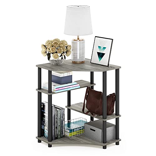 Furinno Turn-N-Tube Space Saving Corner Desk with Shelves, French Oak/Black, 79 (W) x 72.4 (H) x 57.2 (D) cm