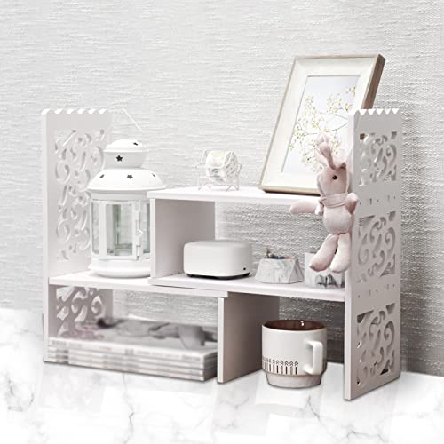 MASAKA B&W Desktop Organizers with Shelves for Office Desk, Adjustable WPC Display Shelf for Pen, Desktop Corner Organizer and Storage, Desk top