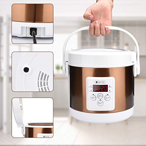 HOMCORT 2.0L Small Rice Cooker, 25 Minutes Fast Cooking with Keep Warm Function, 3 Cups for 2-4 People (Gold)