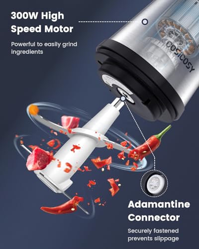 Food Processor, Cosicosy 2L Meat Grinder with 4 Durable Blades, 2 Speed Adjustable Food Grinder Stainless Steel Food Chopper for Meat, Salad, Sau