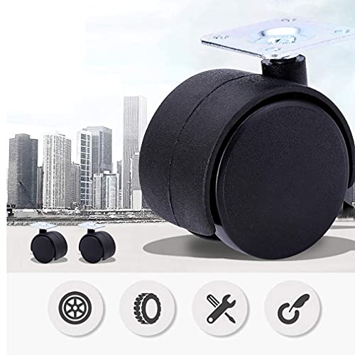 SKOAJAS Plate Casters 4 Nylon Furniture Wheels Office Chair Caster,Swivel Double Wheel,Load 50kg,Replacement for Cots,Computer Desks,Sofa,Top Pla