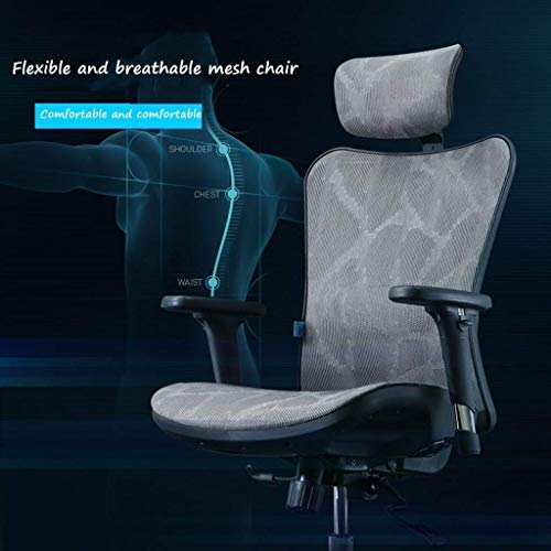 Mu Computer Chair,Ergonomic Chair Home Comfortable Office Chair Study Chair Sports Seat Comfortable Seated Loading 200Kg,Gray,70 * 70 * 106Cm