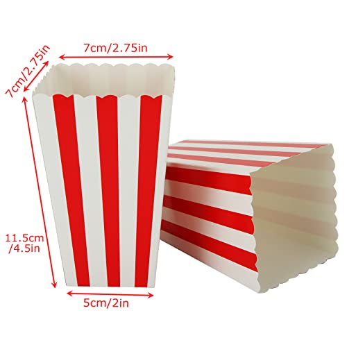GOYADA 100 PCS Popcorn Boxes, Classic Red and White Striped Cardboard Popcorn Boxes, Small Reusable Popcorn Bucket Favor Boxes for Movie Night, P