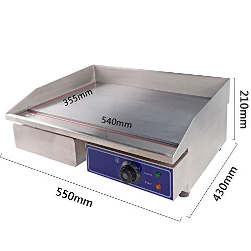 Electric Griddle Commercial Counter Top Stainless Steel Hot Plate Kitchen Grill Thermostatic Control 3000W 22" (New Model in 2019)