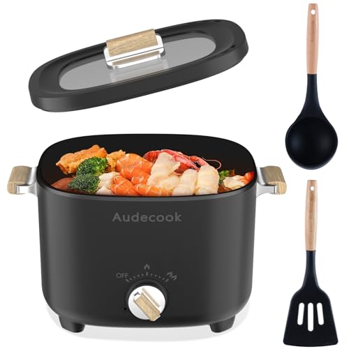 Audecook Hot Pot Electric, 2.5L Portable Nonstick Multicooker, Shabu-Shabu Pot, Travel Electric Skillet with Dual Power Temperature Control for N