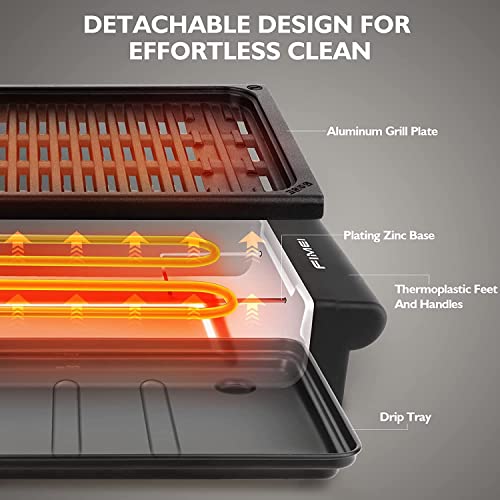 FIMEI Electric Grill, Electric Smokeless Barbecue Grill with 6 Gear Temperature Adjustment 1400W, Non-Stick, Easy Clean, Suitable for outdoor and
