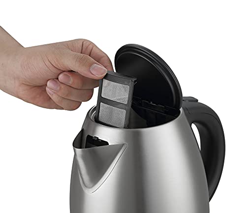 Belaco Electric Kettle Stainless Steel Housing 1.7L Fast Boil Cordless 360° Rotation Removable Water Filter 1800-2200W UK Plug Auto Shut-Off & Bo