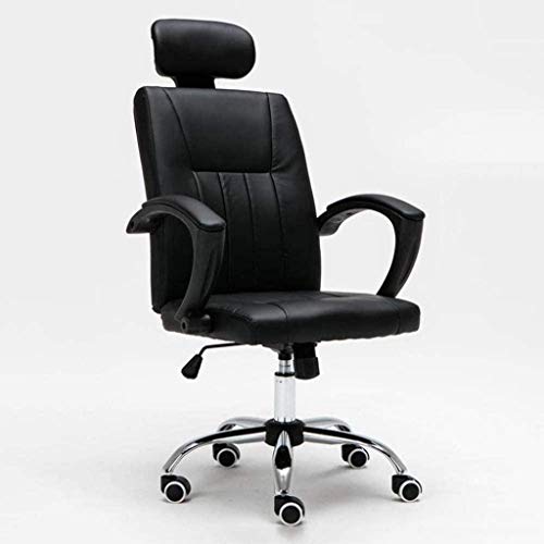 HJW Office Chair Computer Chair Home Office Rotary Lift Chair, with Headrest and Steel Feet Bow-Shaped Chair Swivel Chair Armchair,Black