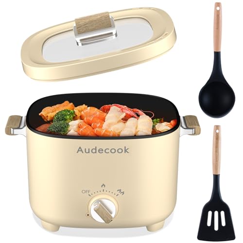 Audecook Hot Pot Electric, 2.5L Portable Nonstick Multicooker, Shabu-Shabu Pot, Travel Electric Skillet with Dual Power Temperature Control for N
